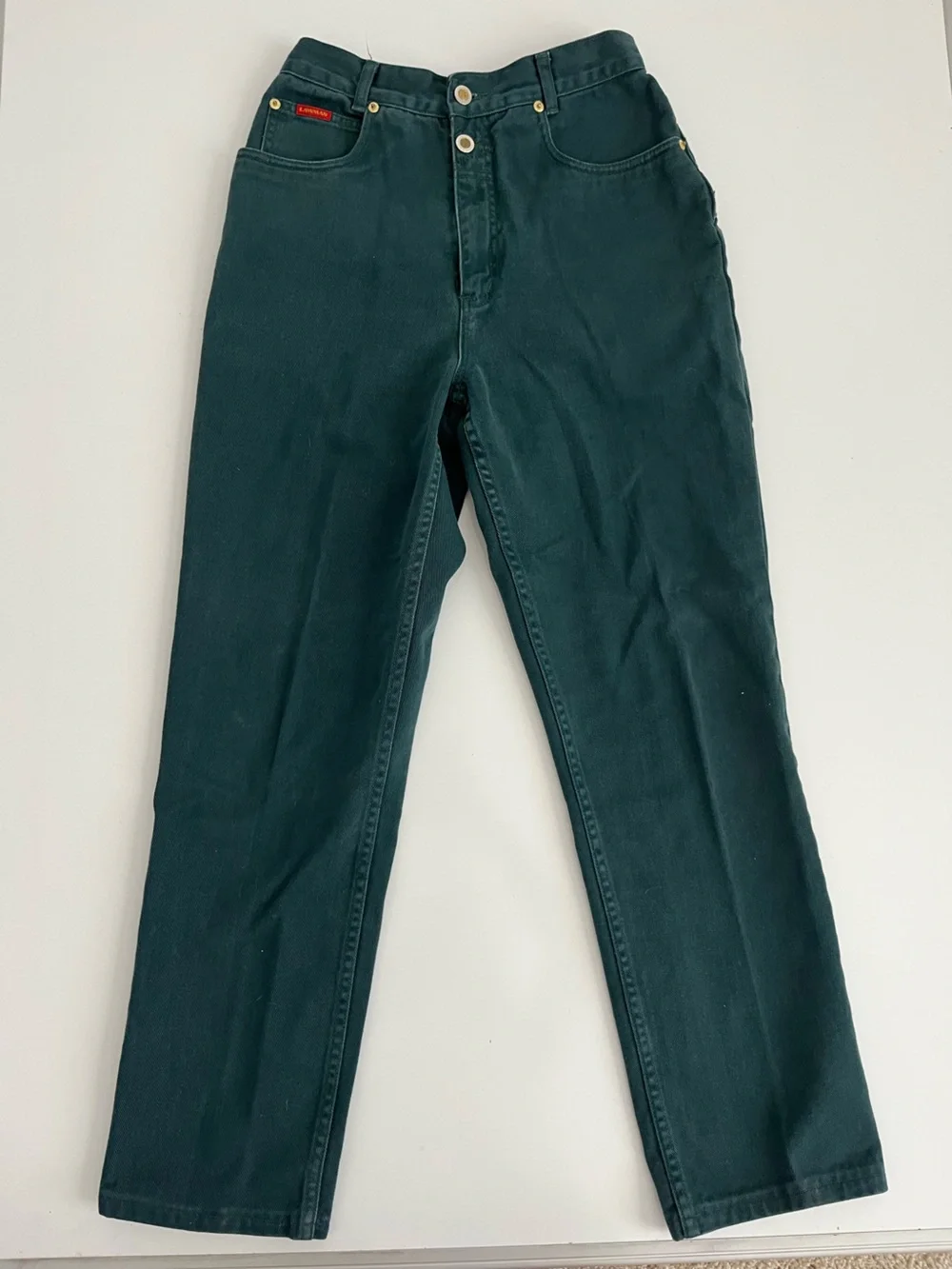 Vintage Lawman Western dark green straight jeans- gold detailing